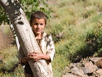 Boy behind tree